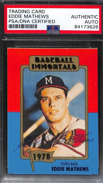 Lot of (4) Signed 1980s TCMA Baseball Immortals Cards - Greenberg, Ruffing, Berra, Mathews - JSA Auction Letter